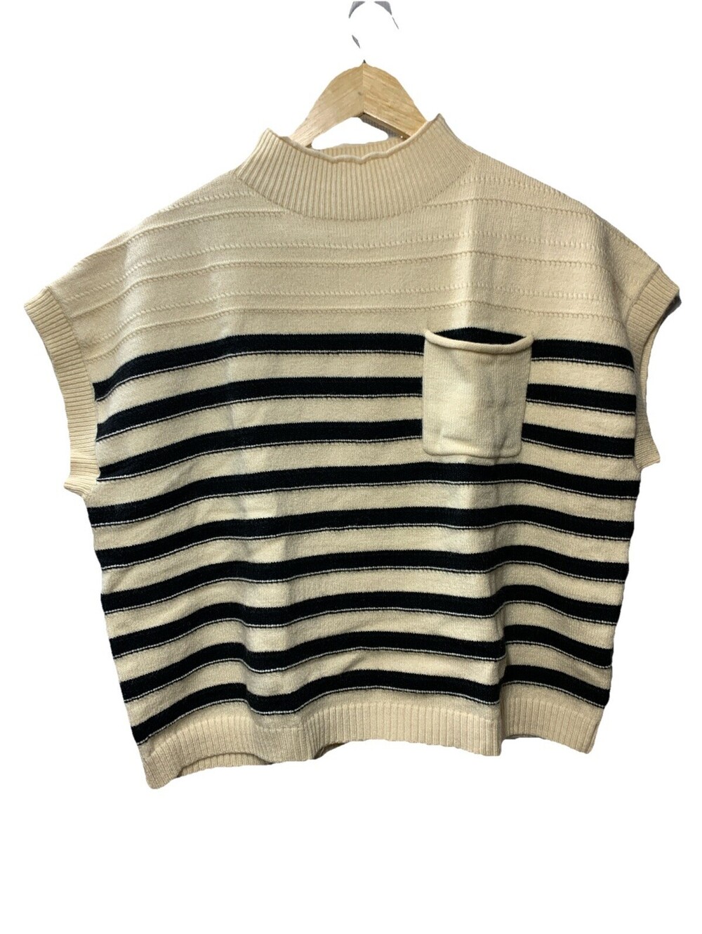 GRACE KARIN Striped Cap Sleeve Knit Sweater Crop Top Oversized Off White/Black L